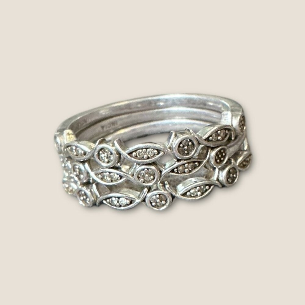 Vintage Sterling Silver Stack Rings Set With Small Stones Size 8.75